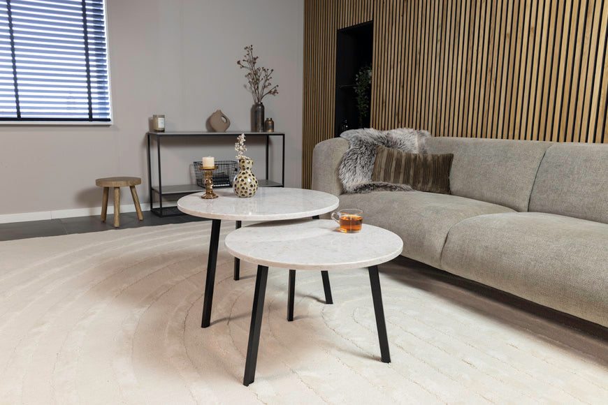 Natuursteenlook ronde salontafelset composiet Technistone Glencoe 2-delig