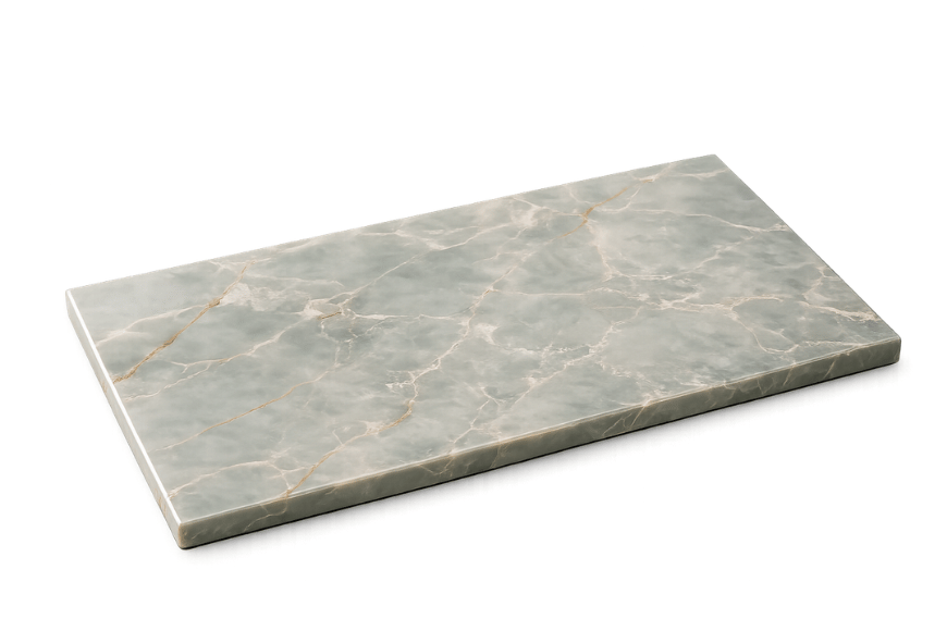 Rechthoekige tapasplank van Verde Emerald natuursteen met warme groene tinten en subtiele adering.
