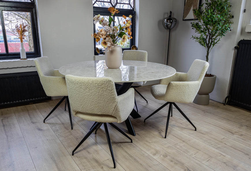 Luxe ronde eettafel keramiek Taj Mahal met Matrix poot
