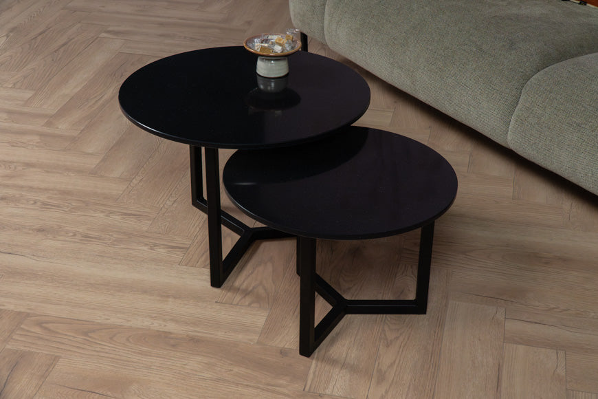 Salontafel set rond Premium Tebas Black - ⌀ 50 + ⌀ 60 cm