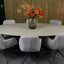 Luxe ovale eettafel keramiek Travertino met Matrix poot